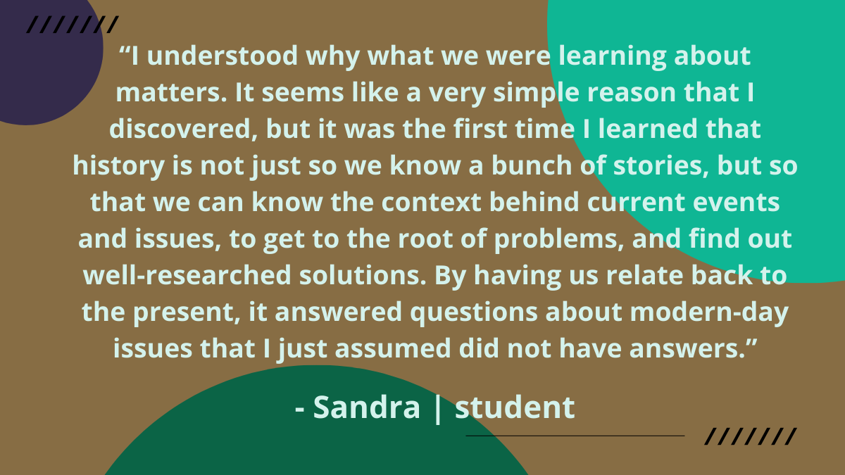 Student quote, from Sandra