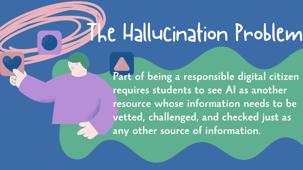 The Hallucination Problem: part of being a responsible digital citizen requires students to see AI as another resource whose information needs to be vetted, challenged, and checked just as any other source of information. 