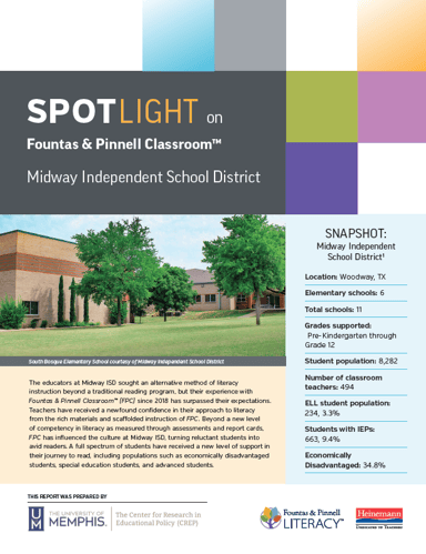 Fountas Pinnell Classroom - Spotlight on Midway ISD - cover