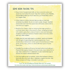 Joy of Reading Book Talking Tips PDF Graphic Element for Heinemann Blog