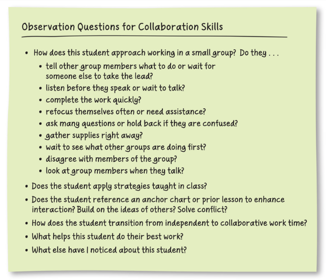 Observation Questions for Collaboration Skills Blog Element Read The World