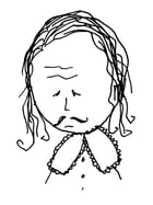 Cartoon drawing of playwright William Shakespeare. He has a sad expression.