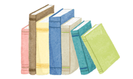 Watercolor illustration of  7 books