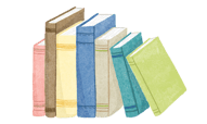 Watercolor illustration of 7 books